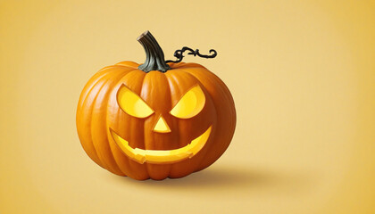 Happy Halloween pumpkin jack-o-lantern frame on a yellow background with copy space for text