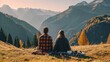 © RocknRoller Studios - Man and Woman at Mountain viewpoint looking out to a breath-taking landscape. Nature / Active Lifestyle Concept.