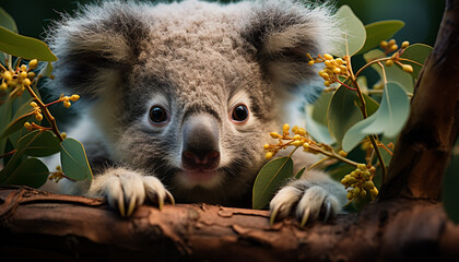 Poster - Cute koala looking at camera in the wild generated by AI