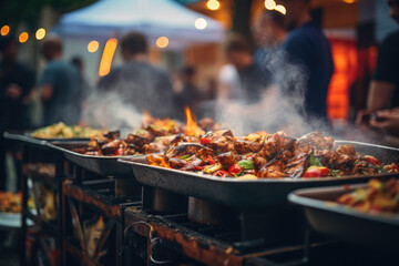 Poster - A street food festival with a variety of cuisines, highlighting culinary diversity and community events. Generative Ai.