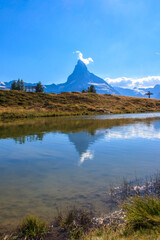 Poster - View of Leisee lake and Matterhorn mountain at summer on the Five Lakes Trail in Zermatt, Switzerland