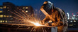 © ipolstock - Skilled builder welder working on a steel structure at a busy construction site. Ideal for illustrating industrial processes and construction projects