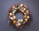 Fototapeta Tulipany - Easter wreath made of quail eggs