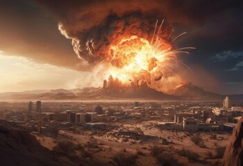 Wall Mural - Atomic bomb in city. Symbol of war, end of world. Nuclear explosion