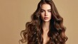 © buraratn - Brunette girl with long and shiny curly hair . Beautiful model woman with wavy hairstyle