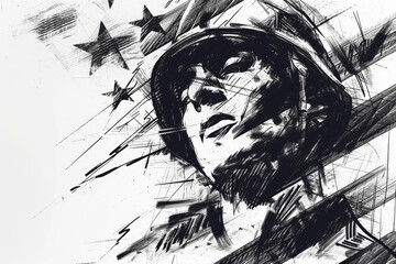 Wall Mural - Soldier, Memorial Day or Veterans Day, rough charcoal sketch.