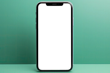 Fototapete - Hand holding a mobile device with a blank screen background