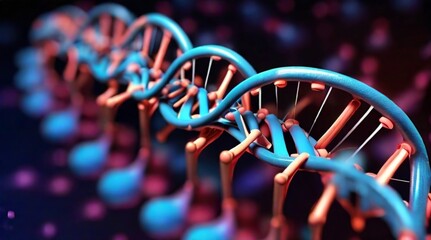 Colorful neon glowing DNA molecular structure, high quality resolution, beautiful background, 
