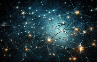 Canvas Print - A mesmerizing organic neuron network illuminated by glowing connections in a dark, spacious environment. Generative AI.