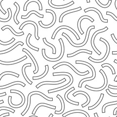 Poster - Monochrome geometric seamless pattern. Black outline curved lines