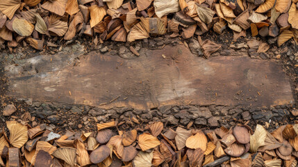 Canvas Print - A border of bark chips on soil, providing a textured frame with a clear centre.