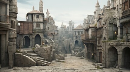 Wall Mural - street view of a city made entirely out of stone