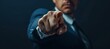 Generative AI image of business figure pointing finger to screen, in the style of dark gray and navy, matte background, close-up, pulpy style, ambitious, clean-lined, precise