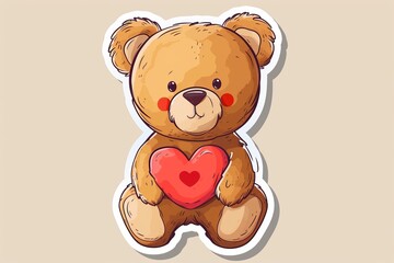 a cute and endearing teddy bear holds a heart in this whimsical cartoon illustration, capturing the 