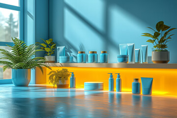 Poster - a product display under yellow gel lighting, highlighting the items with a bright and cheerful glow.