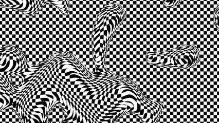 Poster - Abstract Waving black lines on white Background. Looping 4k animation of an abstract fractal digital lines background