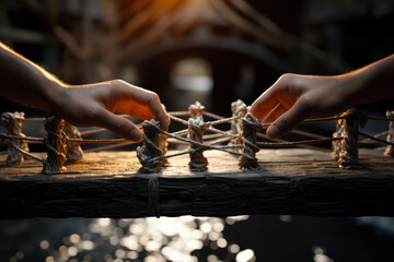 Aufkleber - A bridge made of intertwined hands, illustrating connections built on trust. Generative Ai.
