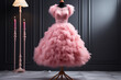 © Vovmar - Elegant pink fluffy women's dress on a mannequin. Generated by artificial intelligence