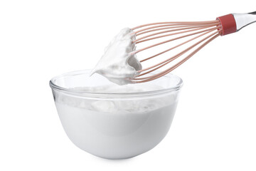 Wall Mural - Bowl with whipped cream and whisk isolated on white