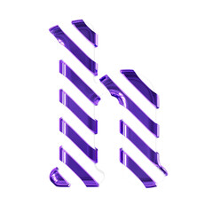 White symbol with thin purple diagonal straps. letter h