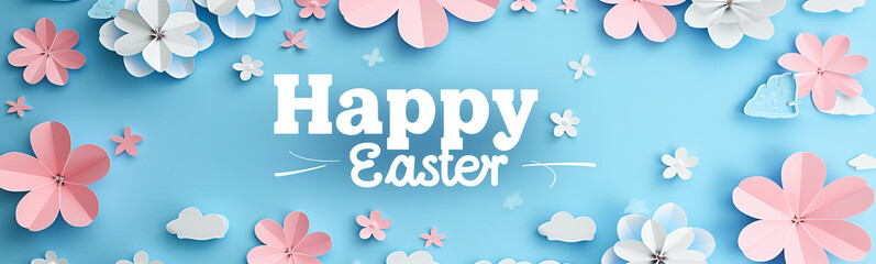 Easter theme paper cut out banner pastel palette minimalistic design