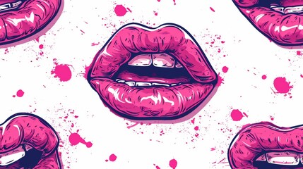 Sticker - A pattern of a bunch of pink lips with splatters on them, AI