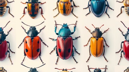 Canvas Print - A group of beetles are shown in various colors and sizes, AI