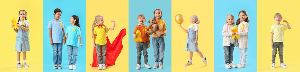 Poster - Many children on color background. International Childhood Cancer Day