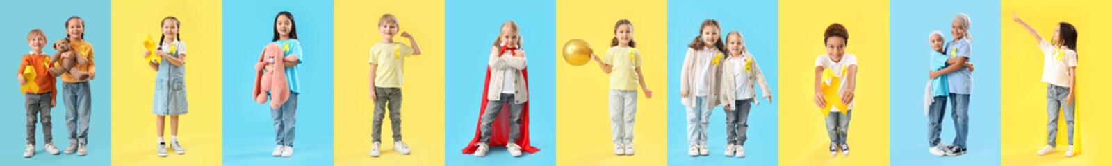 Poster - Many children on color background. International Childhood Cancer Day