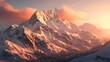 Beautiful panorama of snowy mountains at sunset, 3d render
