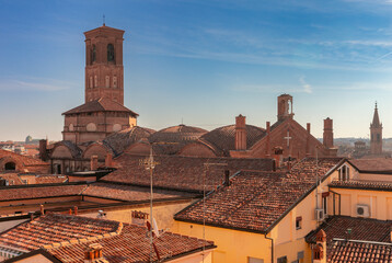 Wall Mural - Old medieval towers above the city in Bologna.