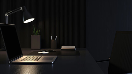 Desk background with blank computer screen. Workspace with mockup blank screen laptop computer. wallpaper luxury and minimal workspace with blank computer screen