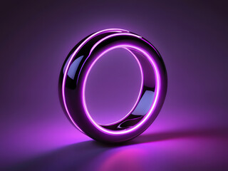 purple neon color ring glowing on black background 