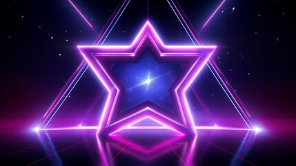 Poster - A neon-lit star with glowing purple edges against a dark background, conveying a futuristic and cosmic theme.