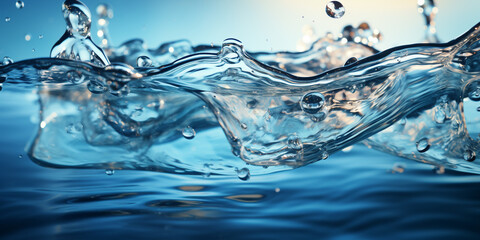 water drop, water splash isolated on blue background