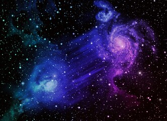 Wall Mural - two galaxies reflect light from each other. in the atmospheric color of blue-purple