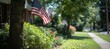 American flag on corner of residential house  symbol of patriotism and national pride