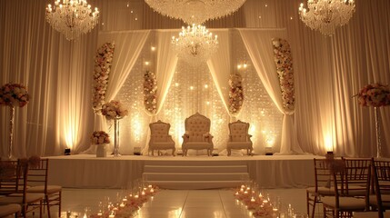 Wall Mural - Intimate Wedding Ceremony Setup with Sparkling Lights and Ivory Decor