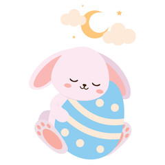 Wall Mural - Cute sleeping bunny with Easter egg on white background