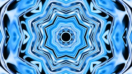 Poster - Abstract dynamic geometric tunnel, fractal element background. Design. Colorful star shaped kaleidoscope.