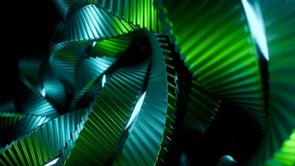 Poster - 3D spiral twisting from metal lines. Design. Metal spiral with twisting knots in space. Model of twisting spiral with knots