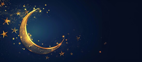 Wall Mural - Ramadan kareem banner background, crescent moon and stars ornament on navy background