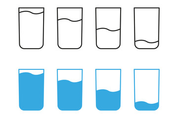Poster - Water glass icon set. Tall milk drink glass line icon. Vector illustration. EPS 10.