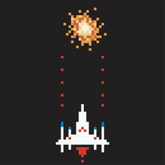 Wall Mural - Spaceship shooting, pixel art illustration