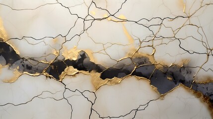 Veins of gold in a slab of white and black stone