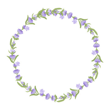 Wreath of lavender flowers. Element of purple delicate flowers for your design. Vector illustration isolated on white background.