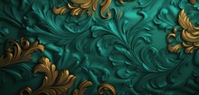 A Green And Gold Floral Pattern On A Wall. Generative AI.