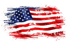 American Flag With Brush Paint Textured Isolated On  Transparent Background, Symbols Of USA. Png
