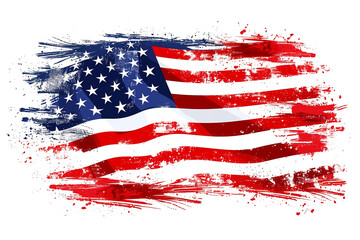 american flag with brush paint textured isolated on transparent background, symbols of usa. png