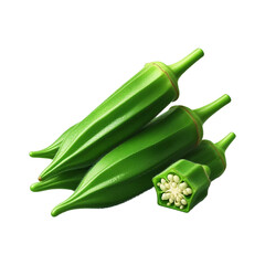 Fresh green okra isolated on transparent background Ai generative
